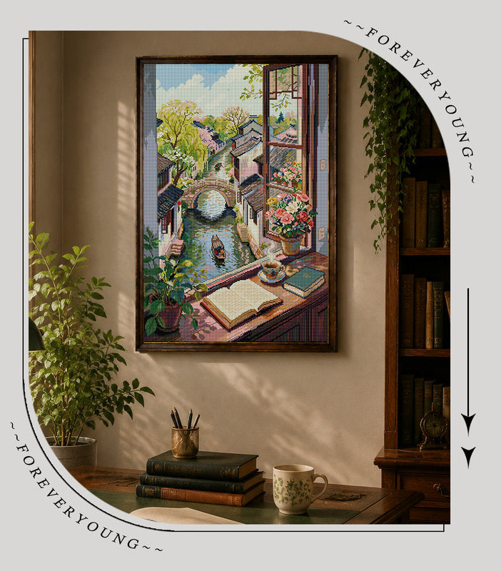 Tranquil Water Town View Diamond Painting Kit