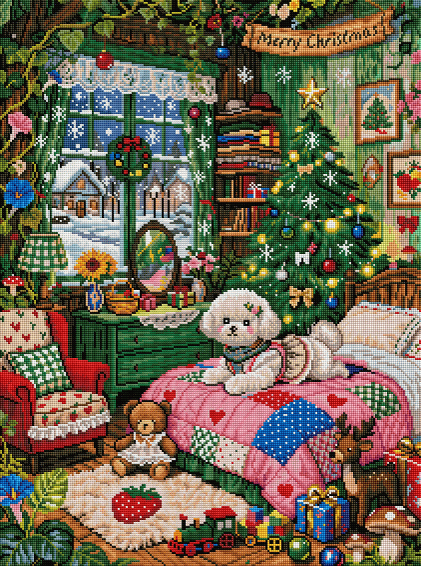 Cozy Christmas Puppy Diamond Painting Kit