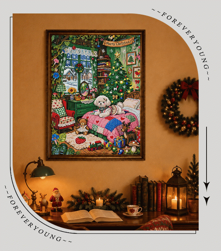 Cozy Christmas Puppy Diamond Painting Kit