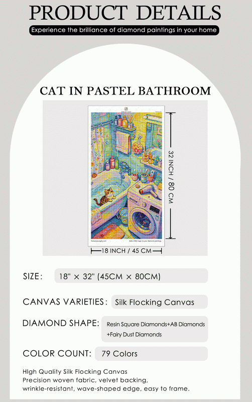 Whimsical Cat Bathroom Diamond Painting – Colorful DIY Diamond Art Kit for Craft Lovers