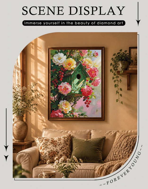 Flower Garden Birdhouse Full Drill Diamond Painting Kit | Nature Inspired DIY Diamond Canvas