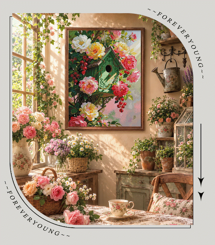 Flower Garden Birdhouse Full Drill Diamond Painting Kit | Nature Inspired DIY Diamond Canvas