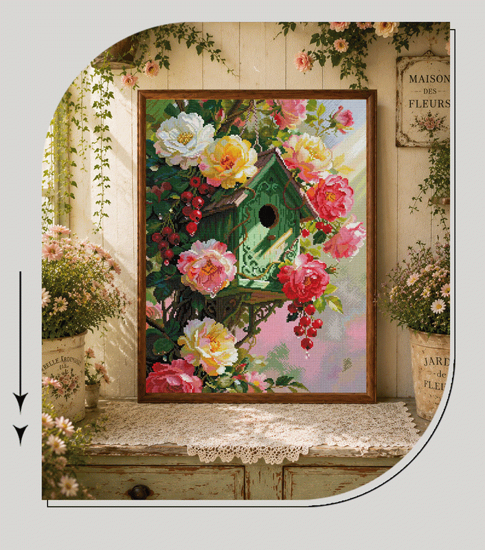 Flower Garden Birdhouse Full Drill Diamond Painting Kit | Nature Inspired DIY Diamond Canvas
