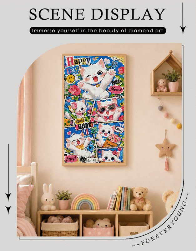 Happy Day Cute Cats Diamond Painting – Fun & Colorful DIY Kit for Cat Lovers