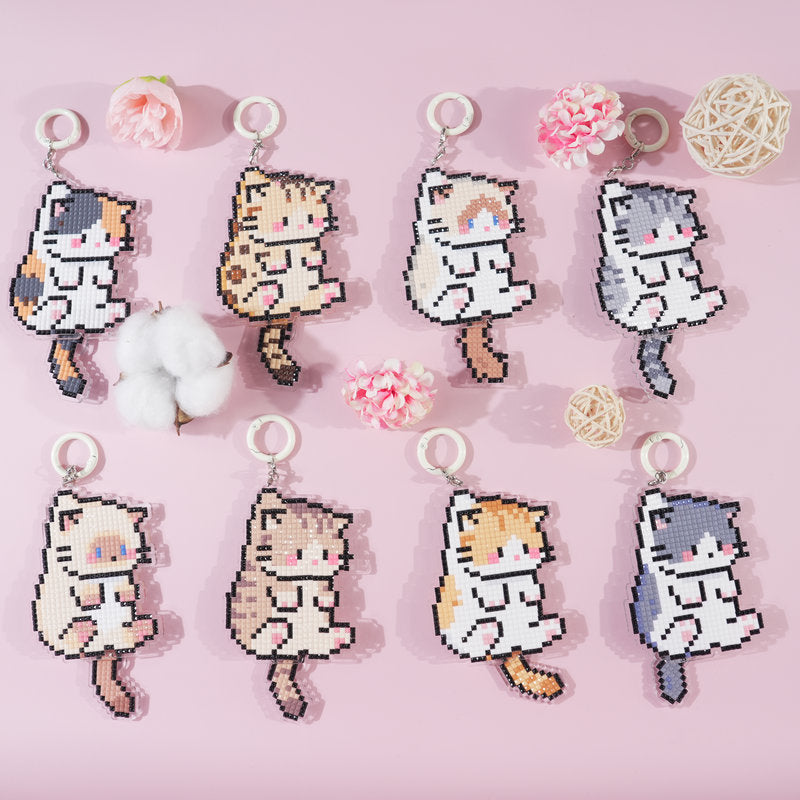 Lumigem Cat Diamond Art Keychain Kits, DIY Craft, Wiggle-Tail Kitties