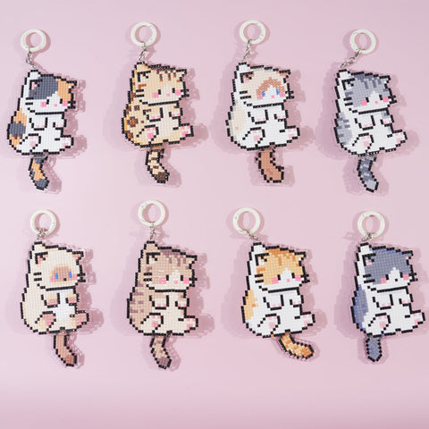 Lumigem Cat Diamond Art Keychain Kits, DIY Craft, Wiggle-Tail Kitties