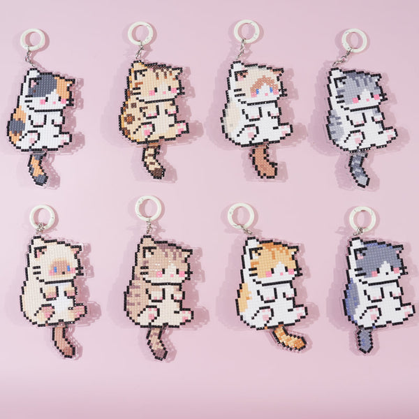 Lumigem Cat Diamond Art Keychain Kits, DIY Craft, Wiggle-Tail Kitties