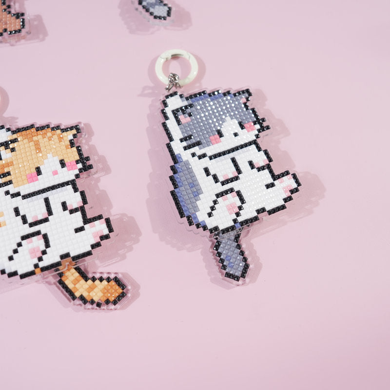 Lumigem Cat Diamond Art Keychain Kits, DIY Craft, Wiggle-Tail Kitties