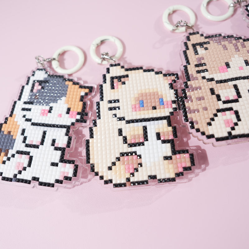 Lumigem Cat Diamond Art Keychain Kits, DIY Craft, Wiggle-Tail Kitties