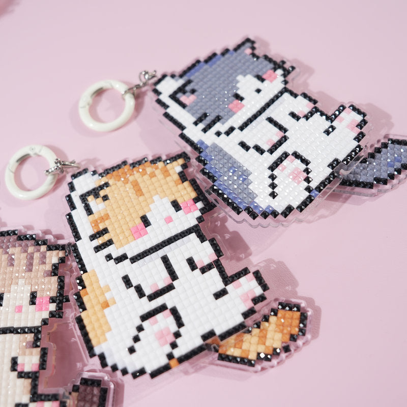 Lumigem Cat Diamond Art Keychain Kits, DIY Craft, Wiggle-Tail Kitties