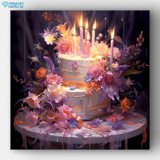 Candlelit Cake with Flowers