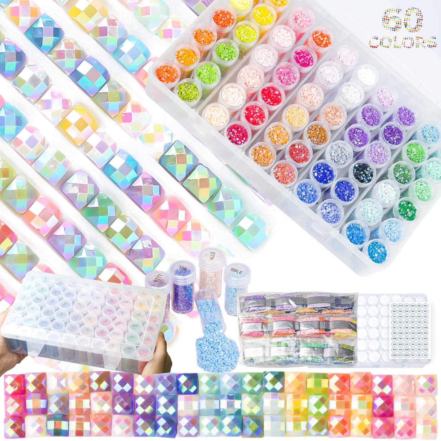60 Colors Square AB Diamond Art Beads With Storage Container, 90,000pcs