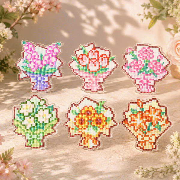Flower Bouquet Diamond Painting Acrylic Stand | DIY Sparkling Floral Standee Set