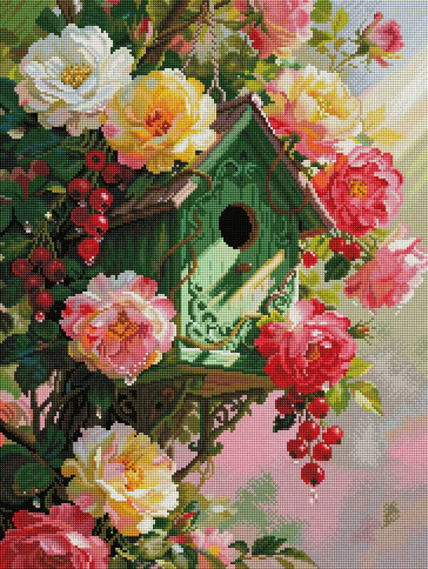 Flower Garden Birdhouse Full Drill Diamond Painting Kit | Nature Inspired DIY Diamond Canvas
