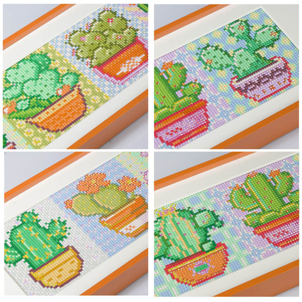 Cactus Diamond Painting Kit Series - Set of 9 | 4″ × 4″ (9 × 10 cm) | Resin Square & AB Diamonds - Forever Young®️ DIY - 