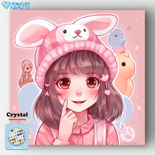 Süßes rosa Mädchen-Crystal Diamond Painting 