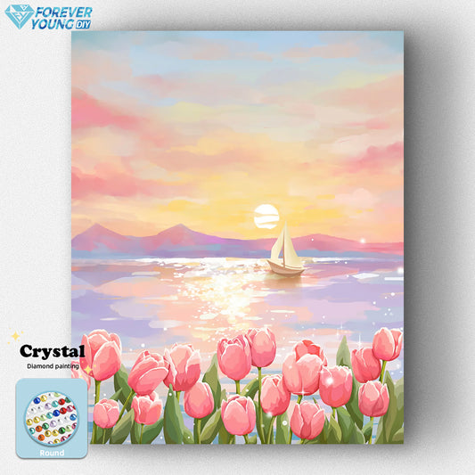 Pink Tulips-Crystal Diamond Painting