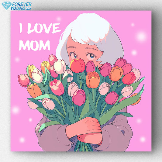 Mom with pink flowers