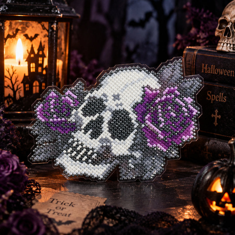 Lumigem Halloween Purple Skull Rose Diamond Art Decoration