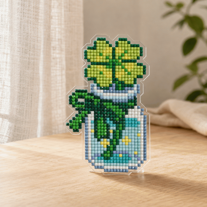 Lucky Four-Leaf Clover Diamond Painting Acrylic Standee | DIY Sparkling Home Decor