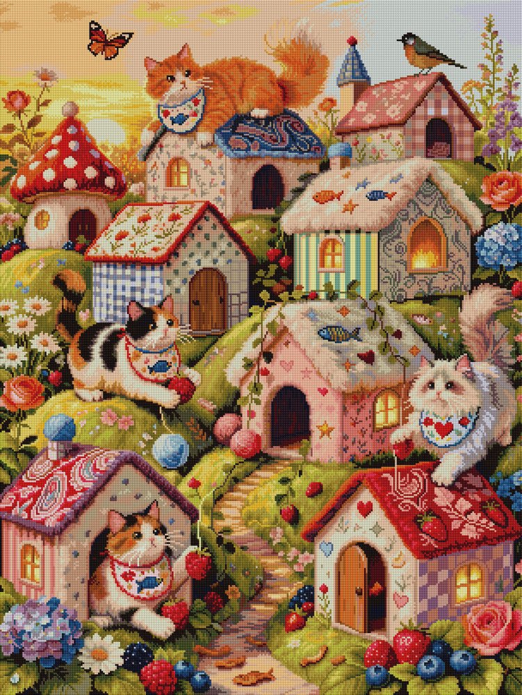 Fairy Tale Village with Kittens