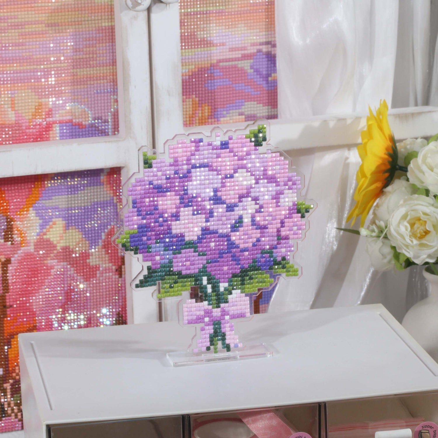 Hydrangea Bouquet Acrylic Diamond Art Display Stand - Forever Young®️ DIY - 