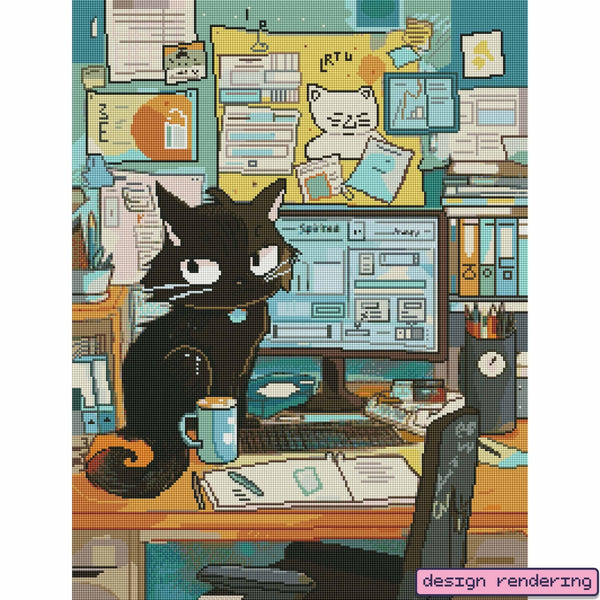 Office Feline | Cat, Cats & Kitten Workday Diamond Art Decor