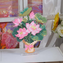 Pink Lotus Bouquet Acrylic Diamond Art Display Stand - Forever Young®️ DIY - 