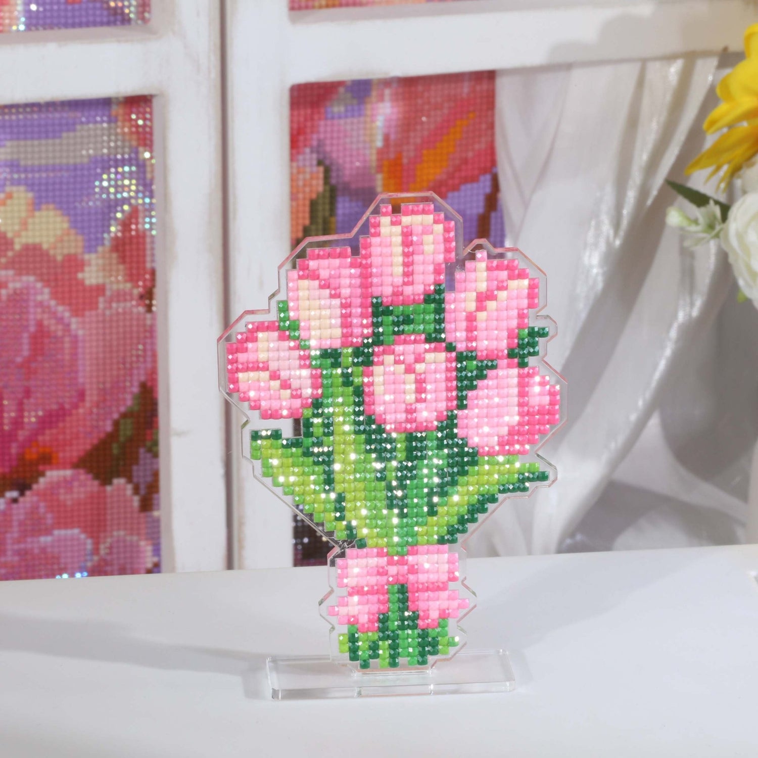 Pink Tulip Bouquet Acrylic Diamond Art Display Stand - Forever Young®️ DIY - 