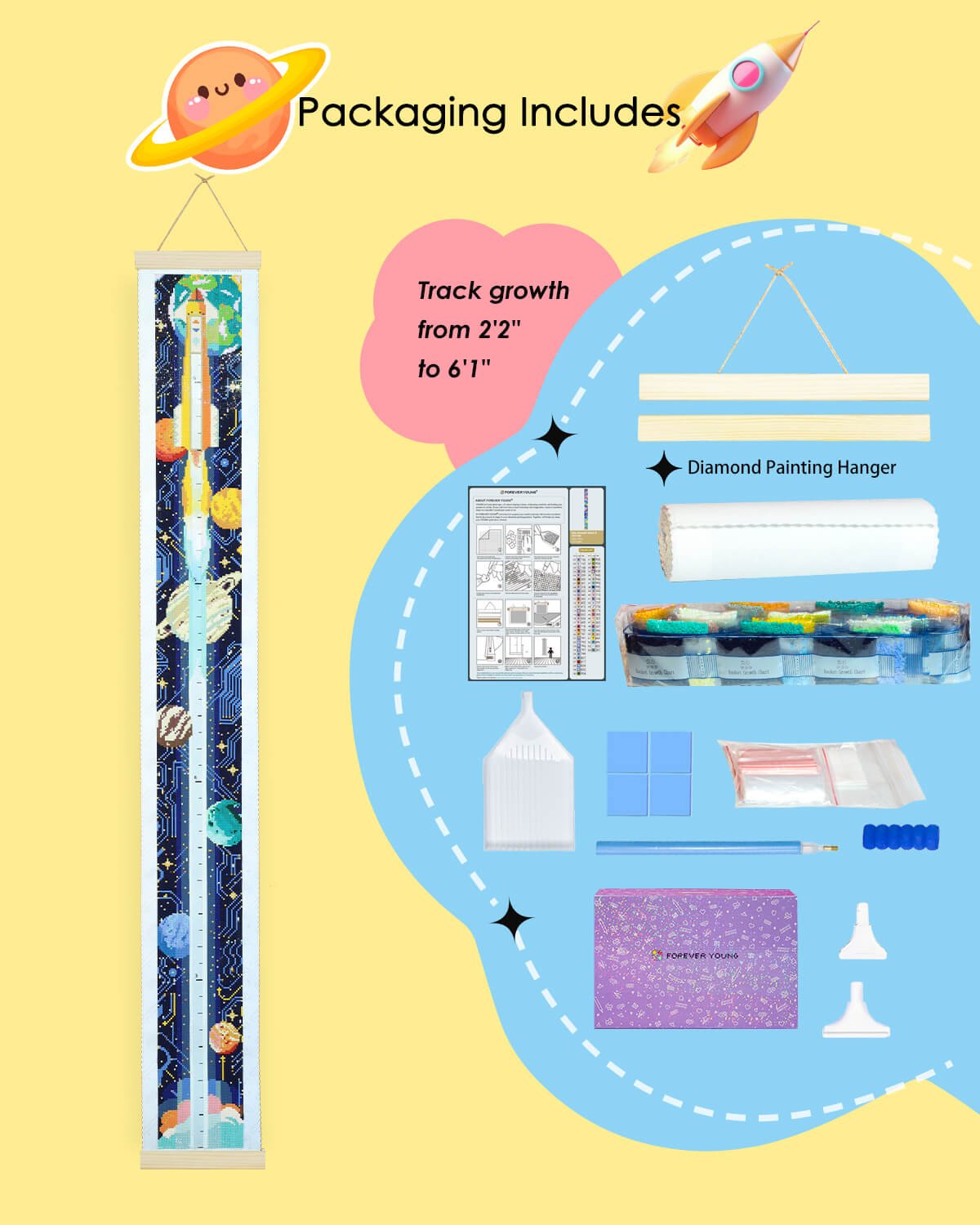 Rocket Height Chart 52.3 x 5.1 Inch - Forever Young®️ DIY - 