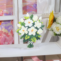 White Rose Bouquet Acrylic Diamond Art Display Stand - Forever Young®️ DIY - 