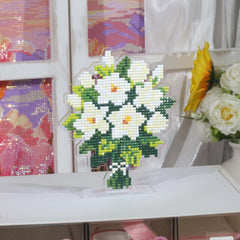 White Rose Bouquet Acrylic Diamond Art Display Stand - Forever Young®️ DIY - 