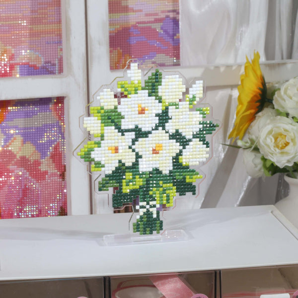 White Rose Bouquet Acrylic Diamond Art Display Stand - Forever Young®️ DIY - 