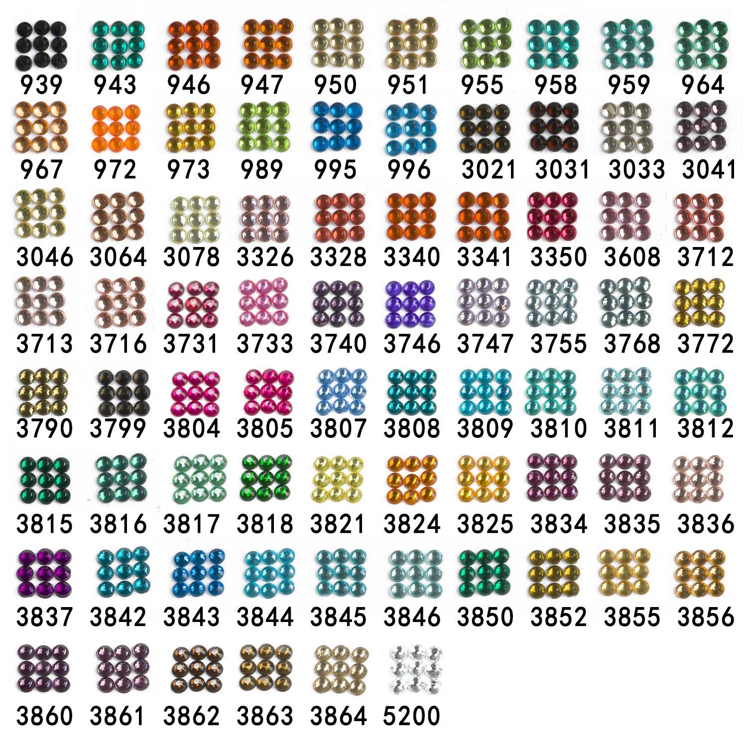 Strass ronds en cristal, 1 sac (2000 pièces), couleur n°939-5200