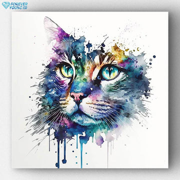 Bunte Aquarellkatze 